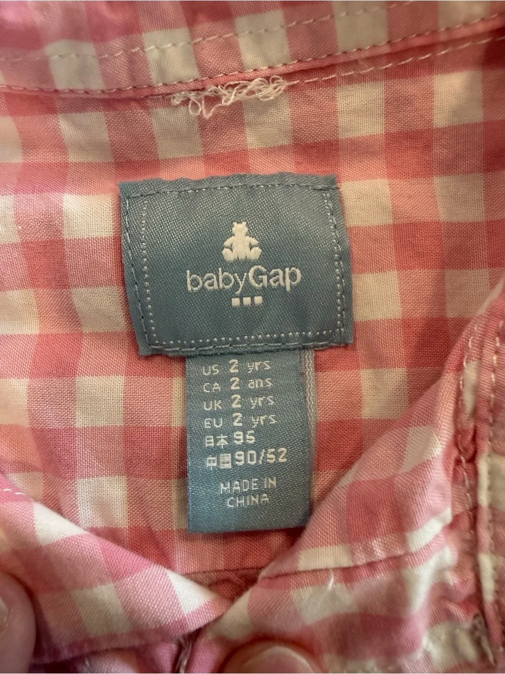 GAP Pink and White Gingham Button-Down Shirt for Kids